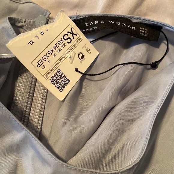 Zara ruched front slit midi long satin  tunic light blue XS - Picture 8 of 10